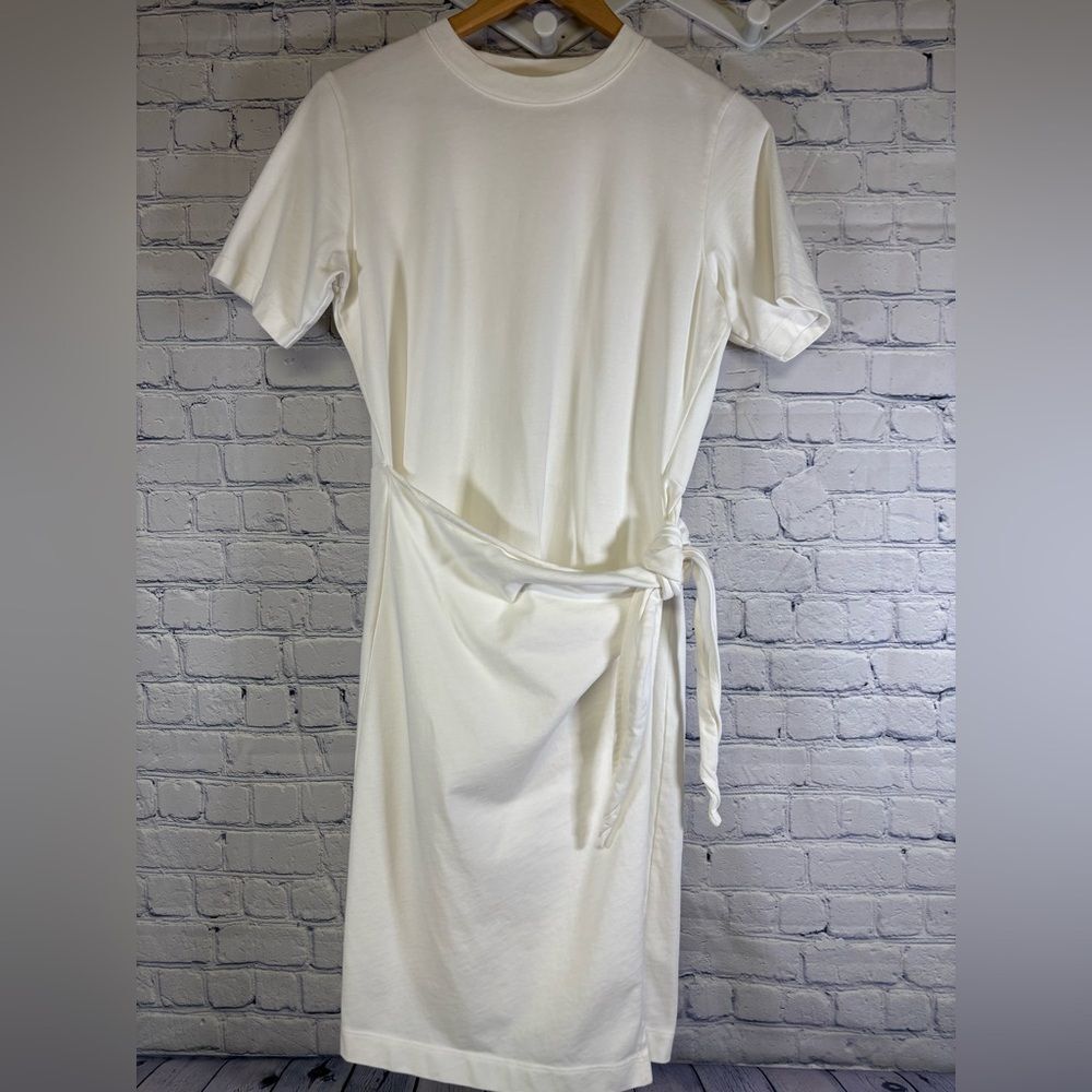 Vince Off White Short Sleeve Quiet Luxury Side tie Classic Cotton Tshirt Dress S